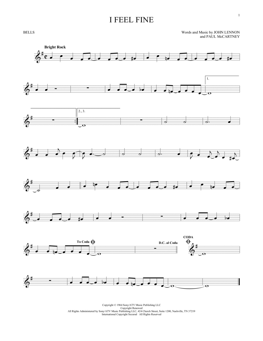 I Feel Fine I Feel Fine Glockenspiel scores gallery preview page 1