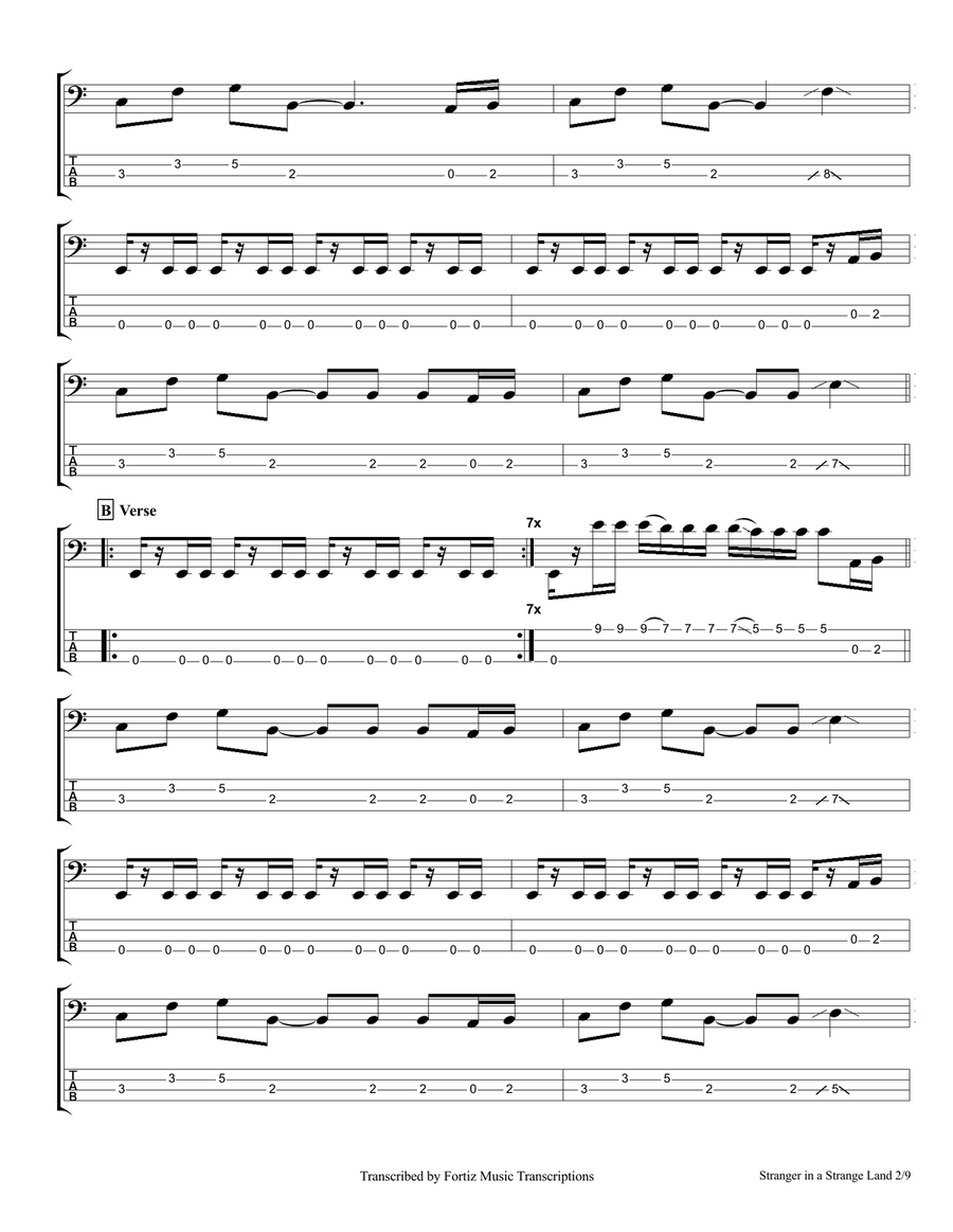 Stranger In A Strange Land Bass Guitar Tablature scores gallery preview page 2