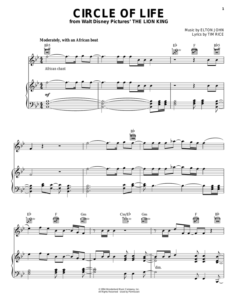 Circle Of Life (from The Lion King) Acoustic Guitar scores gallery preview page 1