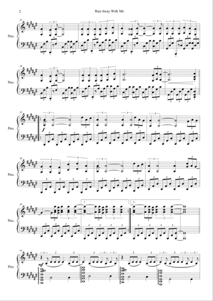 Run Away With Me Piano Solo scores gallery preview page 2