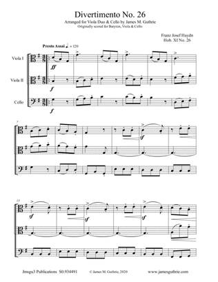 Haydn: Divertimento No. 26, Trio for 2 Violas & Cello