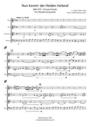 Nun komm' der Heiden Heiland - BWV 659 - Bach Chorale Prelude - Woodwind Quartet