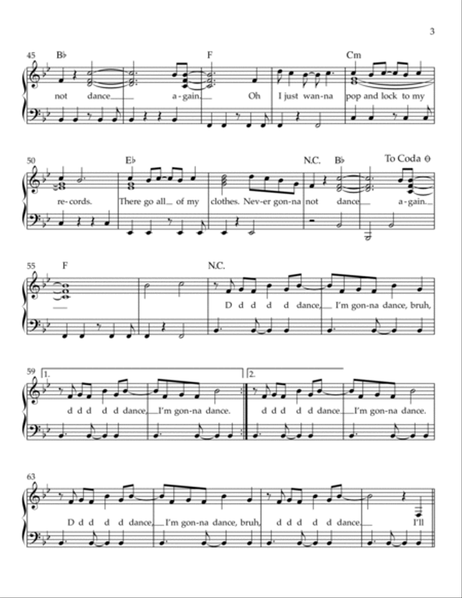 Never Gonna Not Dance Again Piano, Vocal, Guitar scores gallery preview page 3