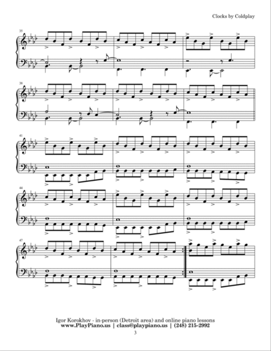Clocks Piano Solo scores gallery preview page 3