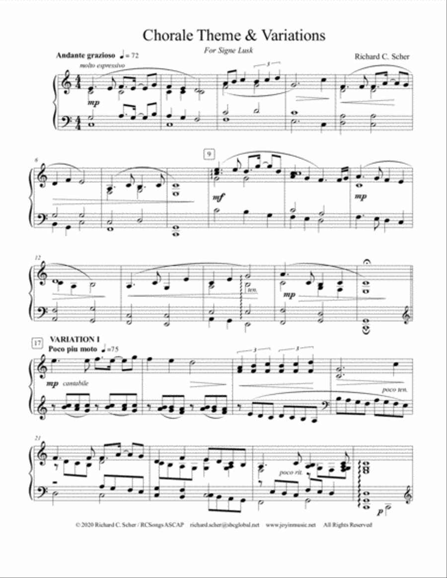 CHORALE THEME & VARIATIONS for solo piano Piano Solo scores gallery preview page 1