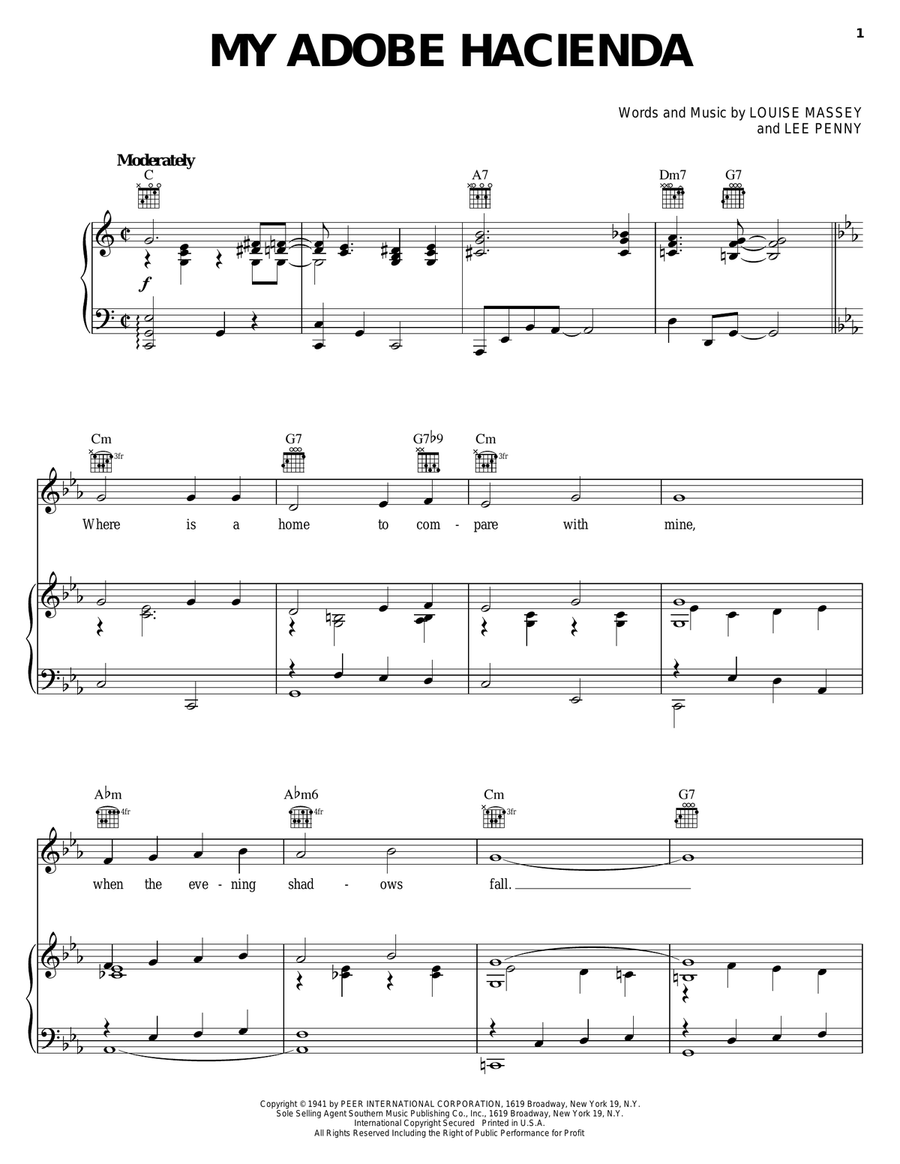 My Adobe Hacienda My Adobe Hacienda Piano, Vocal, Guitar scores gallery preview page 1