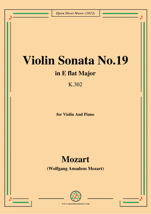 Book cover for Mozart-Violin Sonata No.19,in E flat Major,K.302,for Violin&Piano