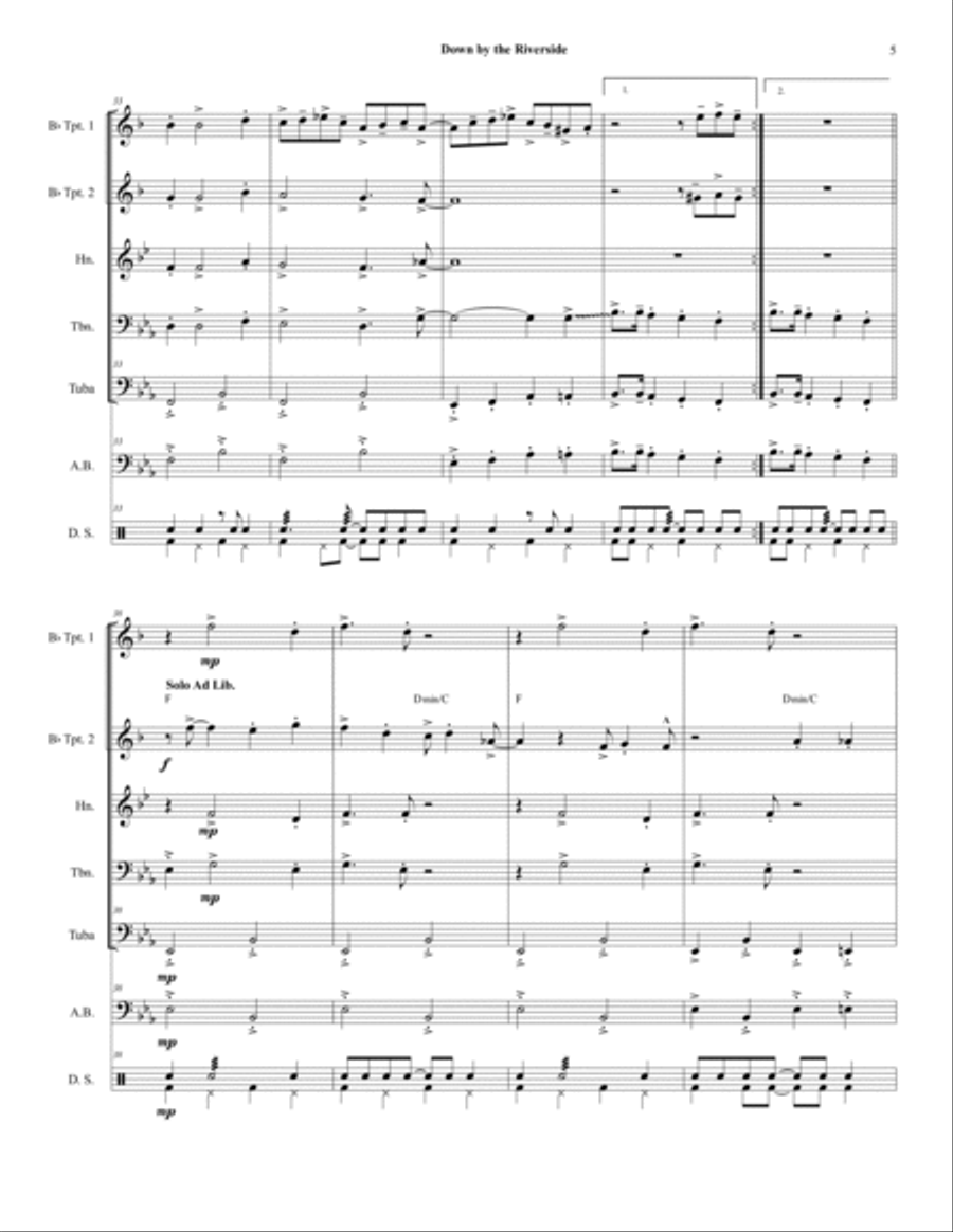 Down by the Riverside - Brass Quintet arranged in Trad. New Orleans Brass Band Style Brass Quintet scores gallery preview page 5