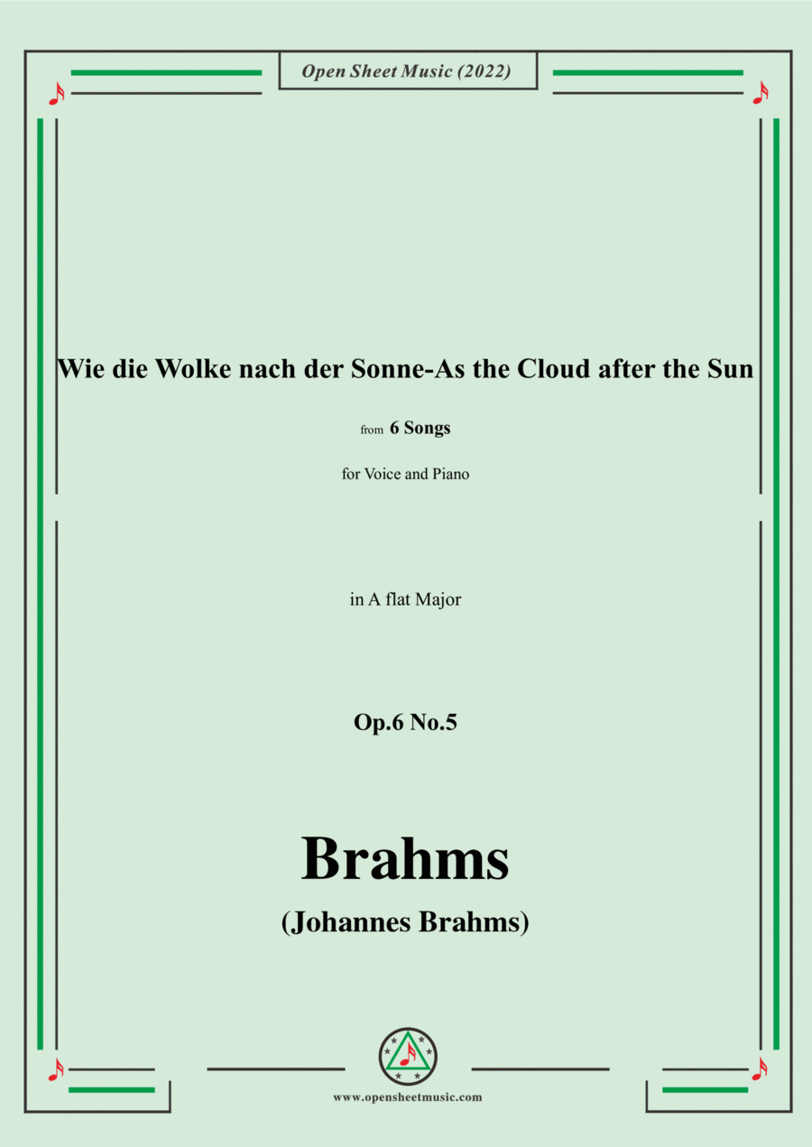 Brahms-Wie die Wolke nach der Sonne-As the Cloud after the Sun,Op.6 No.5,in A flat Major,fromSix Son Voice scores gallery preview page 1