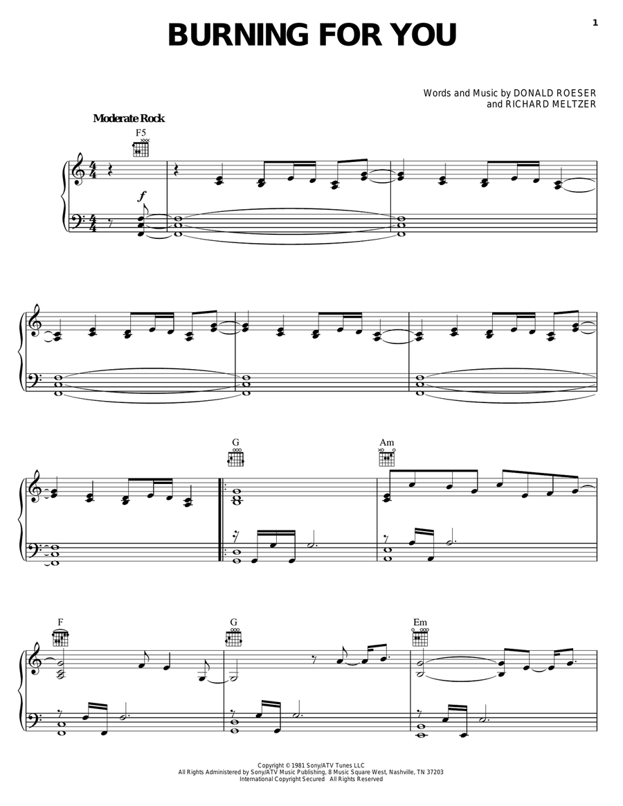 Burning For You Burning For You Piano, Vocal, Guitar scores gallery preview page 1