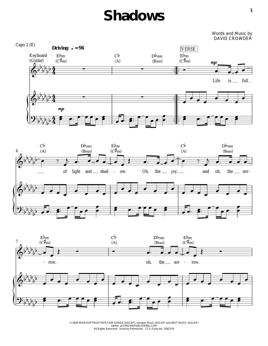 Shadows Piano, Vocal, Guitar scores gallery preview page 1