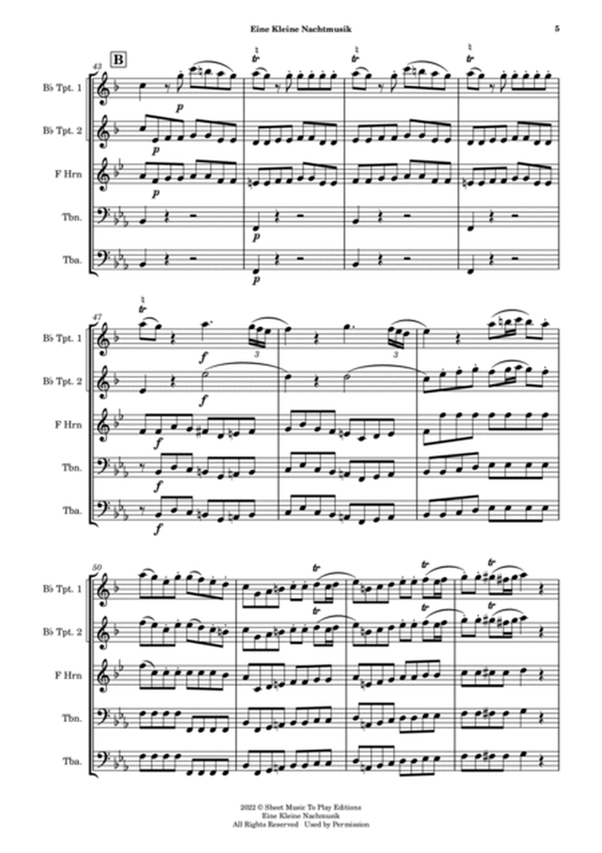 Eine Kleine Nachtmusik (1 mov.) - Brass Quintet (Full Score and Parts) image number null