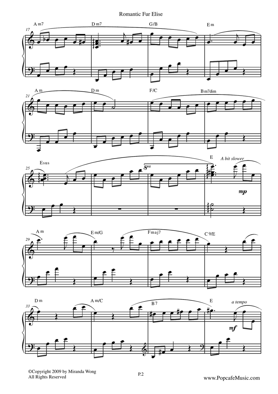 Romantic For Elise - Touching Piano Version Easy Piano scores gallery preview page 3