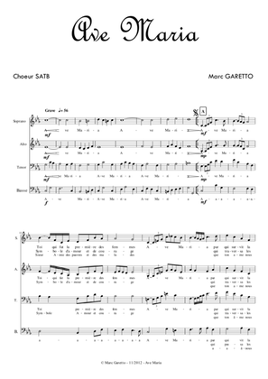 Book cover for AVE MARIA - Marc GARETTO for SATB Choir