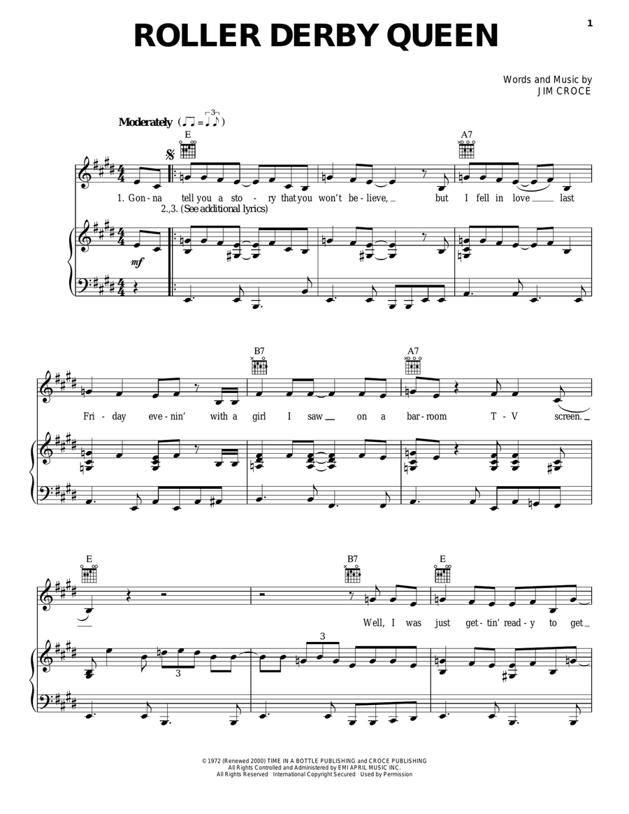 Roller Derby Queen Piano, Vocal, Guitar scores gallery preview page 1