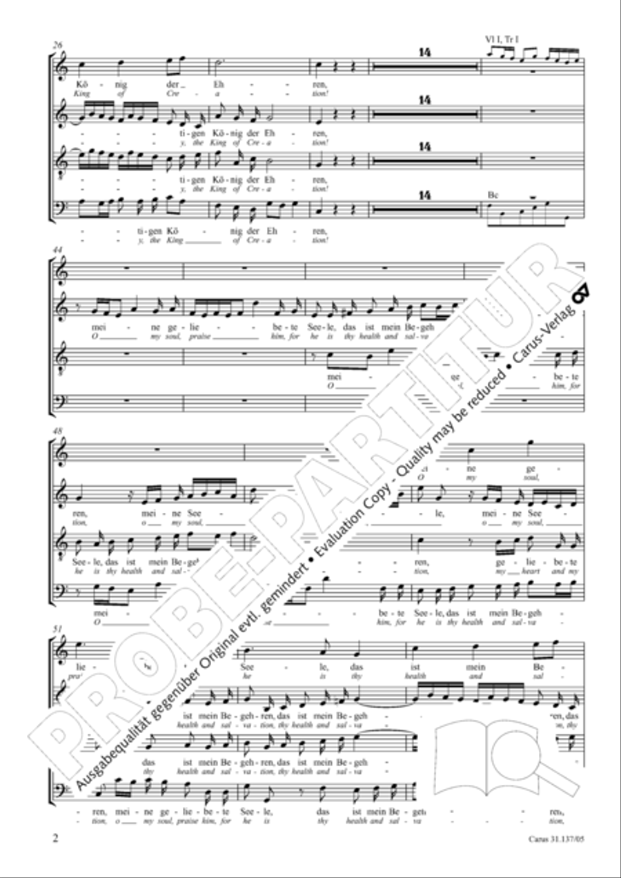 Praise ye, Almighty God, King and our ruler exalted (Lobe den Herren, den machtigen Konig der Ehren) ATB scores gallery preview page 3