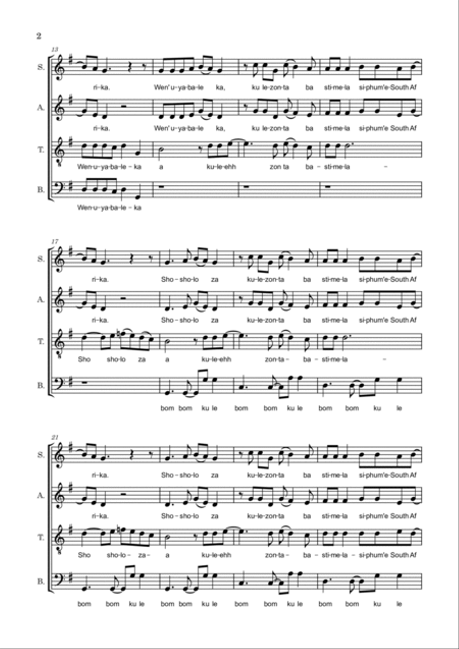 Shosholoza (South African) 4-Part scores gallery preview page 2