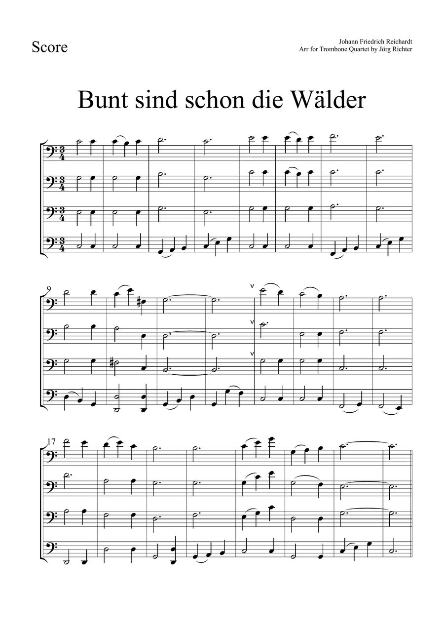 22 German Folk Songs for Trombone Quartet Brass Quartet scores gallery preview page 5
