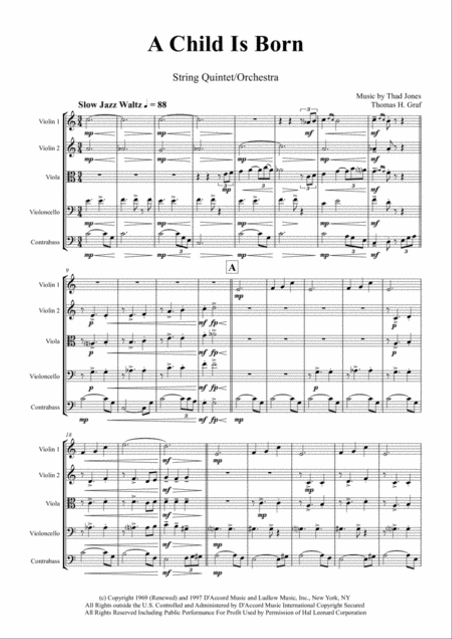 A Child Is Born String Quintet scores gallery preview page 1