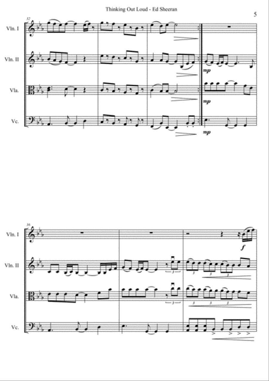 Thinking Out Loud Thinking Out Loud String Quartet scores gallery preview page 5