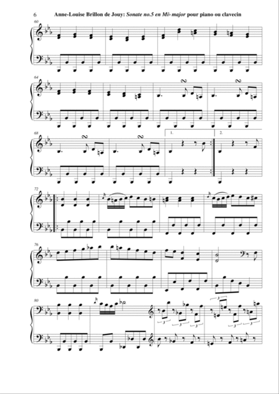 Anne-Louise Brillon de Jouy: Sonata no. 5 in Eb major for piano or harpsichord Harpsichord scores gallery preview page 6