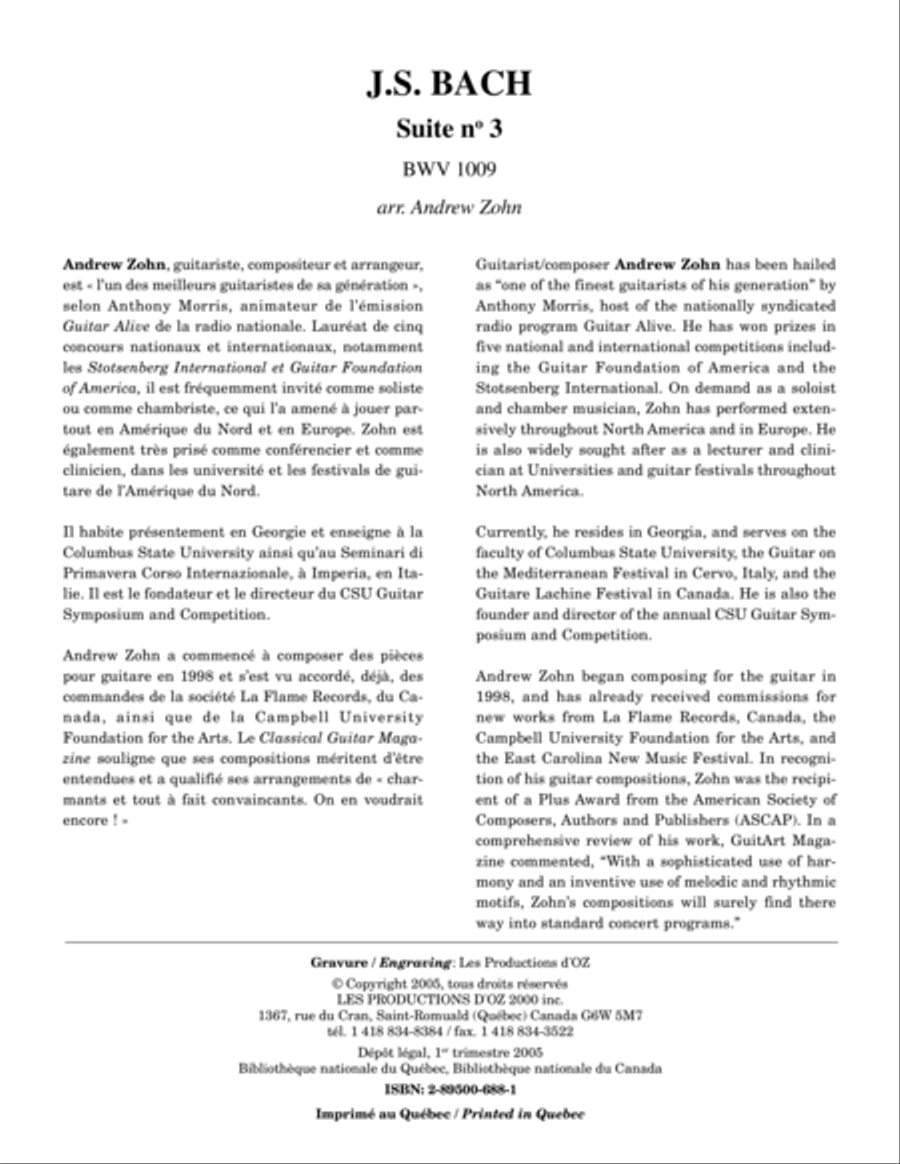 Suite no 3, BWV 1009 Classical Guitar scores gallery preview page 1