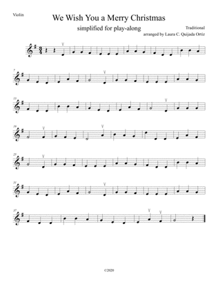 We Wish A Merry Christmas-simplified for beginner violin. VIOLIN PART FOR PLAY-ALONG TRACK