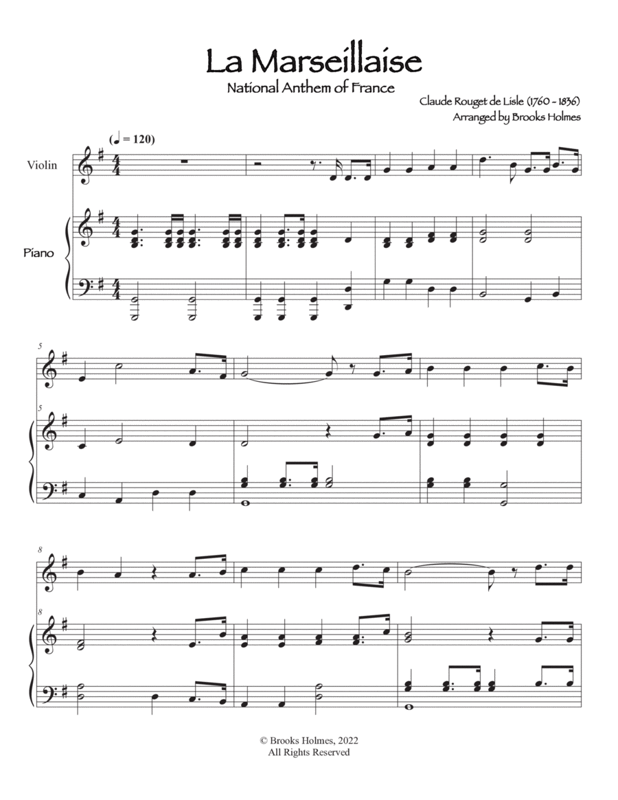 French National Anthem (La Marseillaise) Violin & Piano Violin Solo scores gallery preview page 1