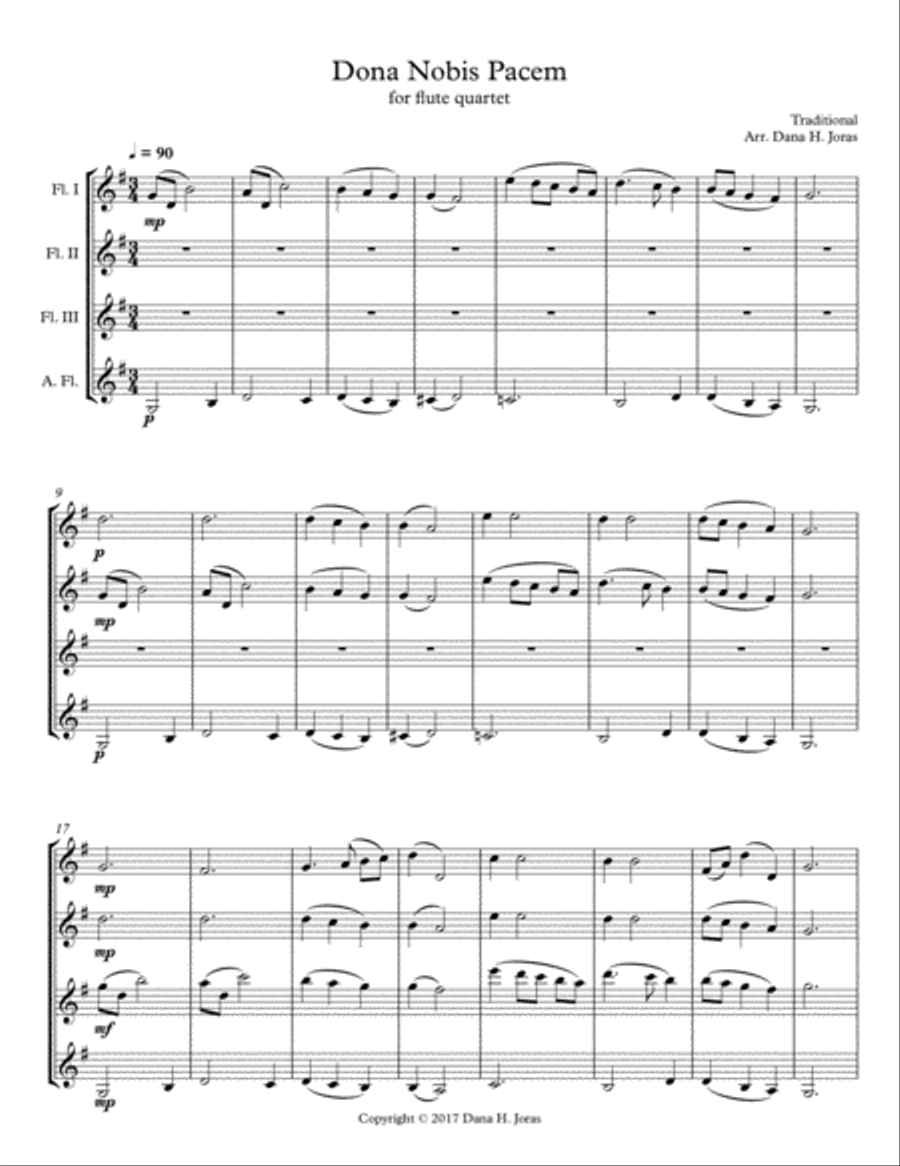 Dona Nobis Pacem for Flute Quartet Flute Quartet scores gallery preview page 1
