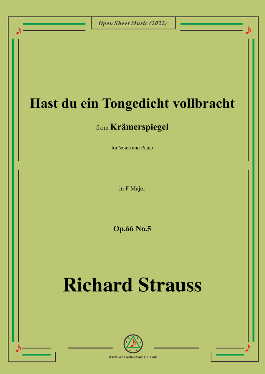 Richard Strauss-Hast du ein Tongedicht vollbracht,in F Major,Op.66 No.5