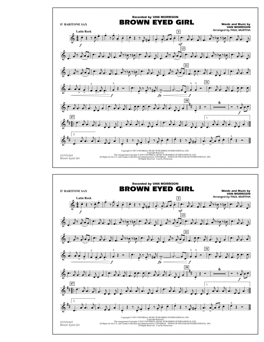 Brown Eyed Girl - Eb Baritone Sax Marching Band scores gallery preview page 1