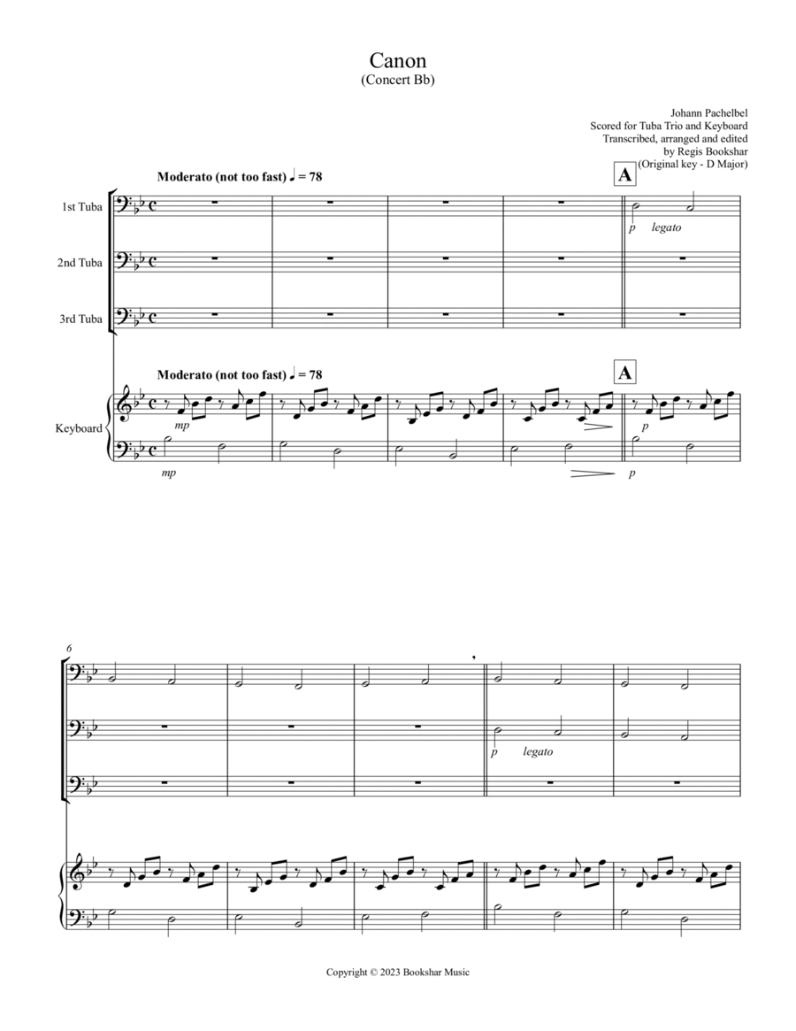 Canon (Pachelbel) (Bb) (Tuba Trio, Keyboard) Brass Trio scores gallery preview page 1