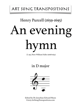 Book cover for PURCELL: An evening hymn, Z. 193 (transposed to D major)