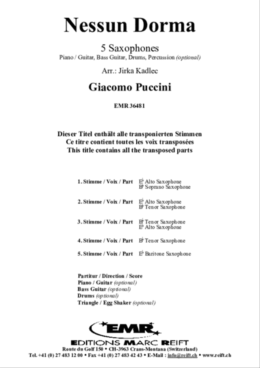 Nessun Dorma Nessun Dorma Saxophone Quintet scores gallery preview page 2