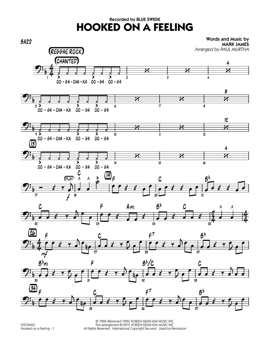 Hooked On A Feeling - Bass Jazz Ensemble scores gallery preview page 1