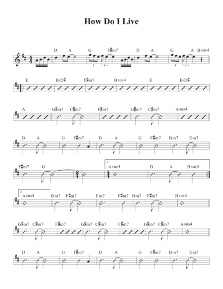 How Do I Live How Do I Live Piano, Vocal, Guitar scores gallery preview page 1