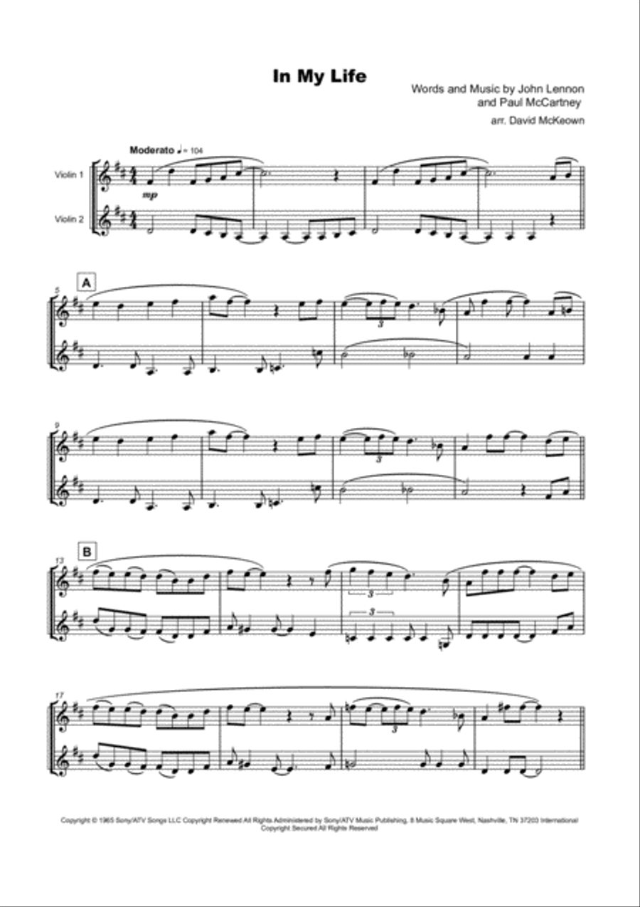 In My Life String Duet scores gallery preview page 2