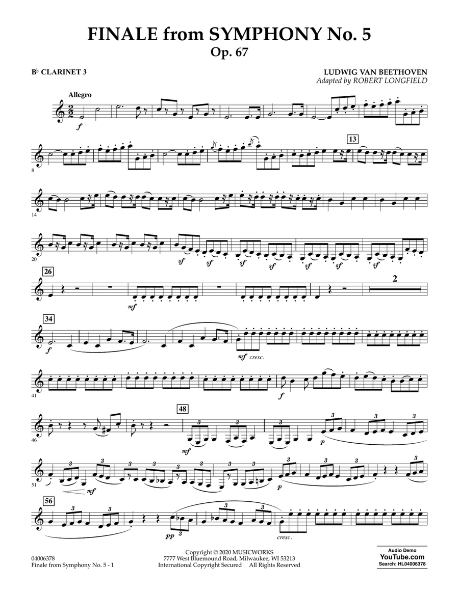 Finale from Symphony No. 5 (arr. Robert Longfield) - Bb Clarinet 3 Concert Band scores gallery preview page 1