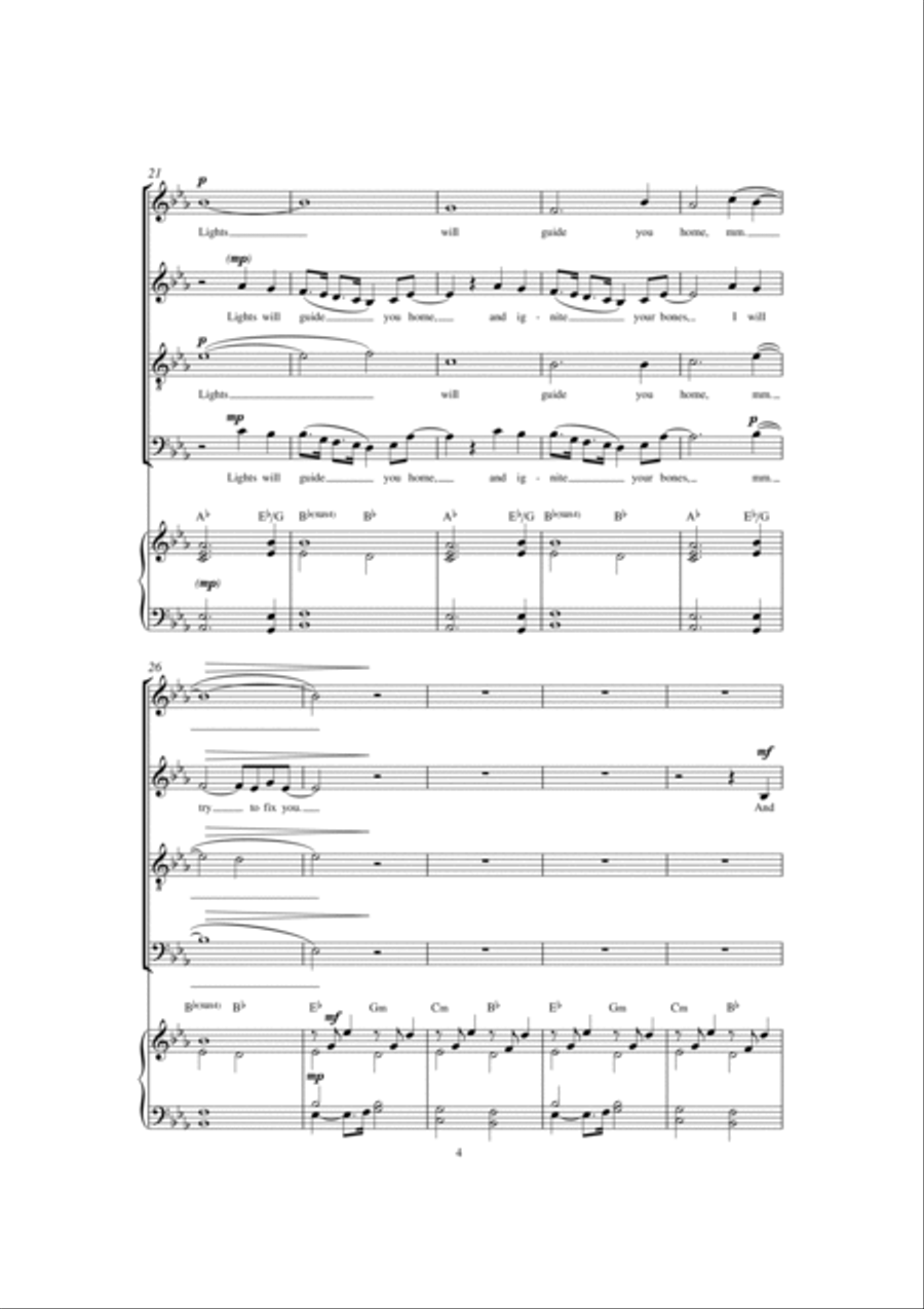 Fix You (arr. Jonathan Wikeley) 4-Part scores gallery preview page 4