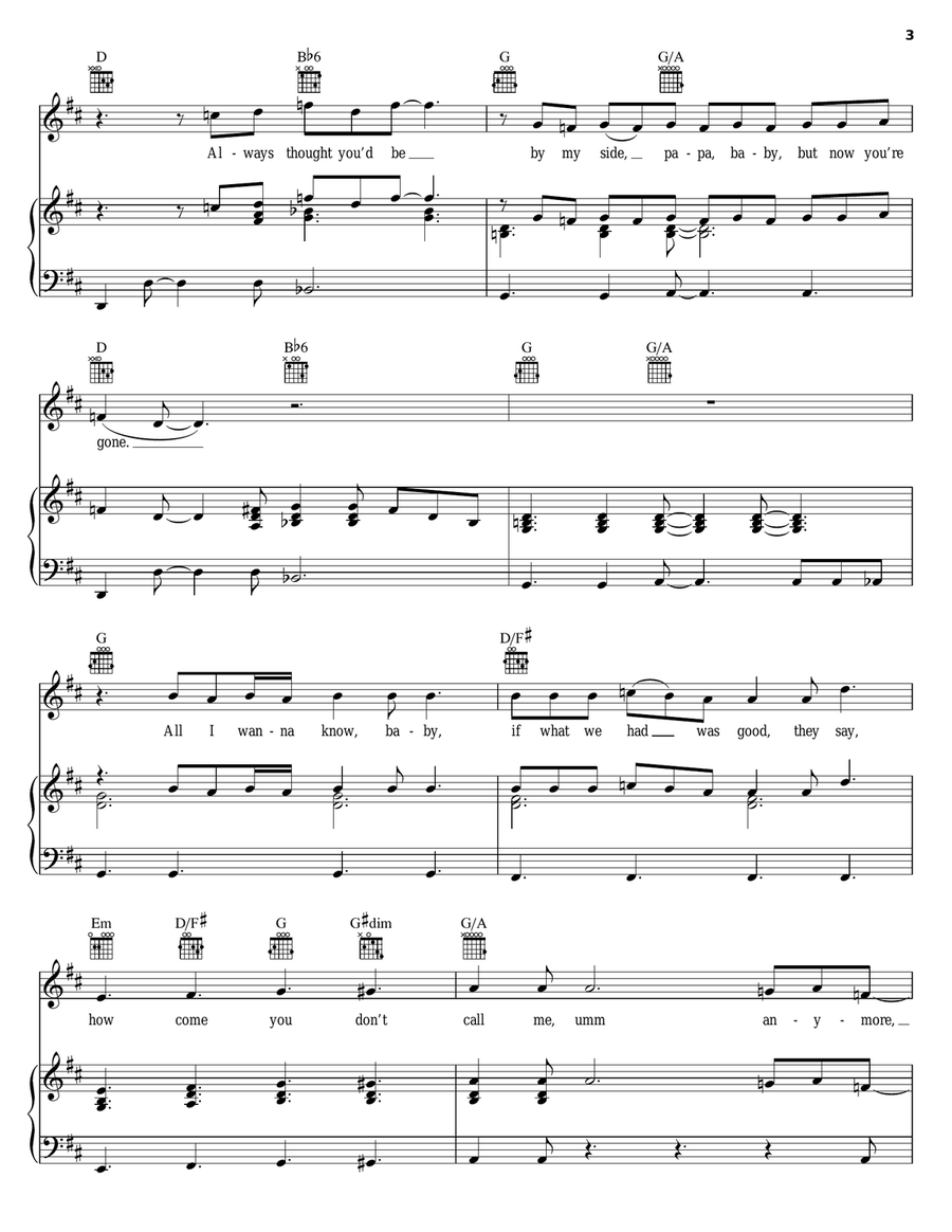 How Come You Don't Call Me Piano, Vocal, Guitar scores gallery preview page 3