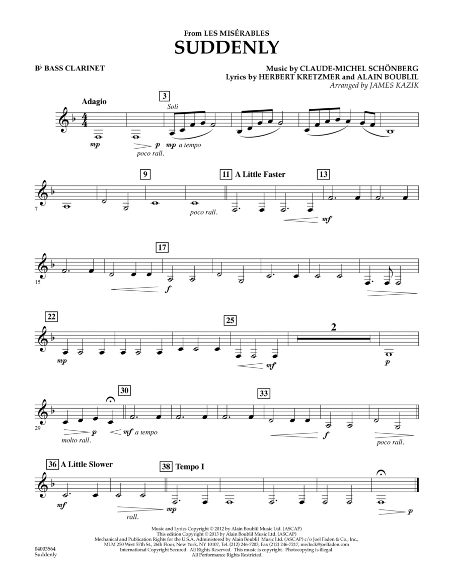 Suddenly (from Les Miserables) - Bb Bass Clarinet Concert Band scores gallery preview page 1