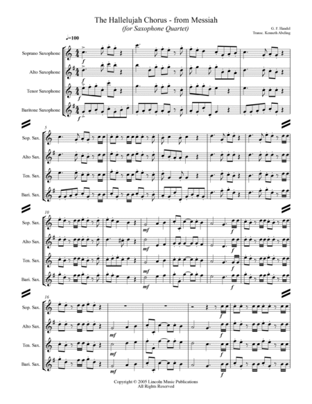 Handel - Hallelujah Chorus from Messiah (for Saxophone Quartet SATB) image number null