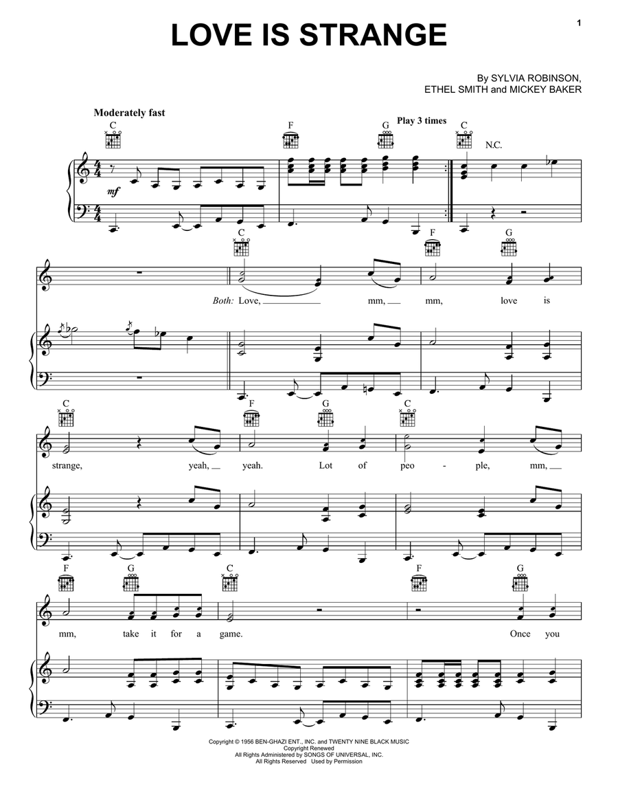 Love Is Strange Love Is Strange Piano, Vocal, Guitar scores gallery preview page 1