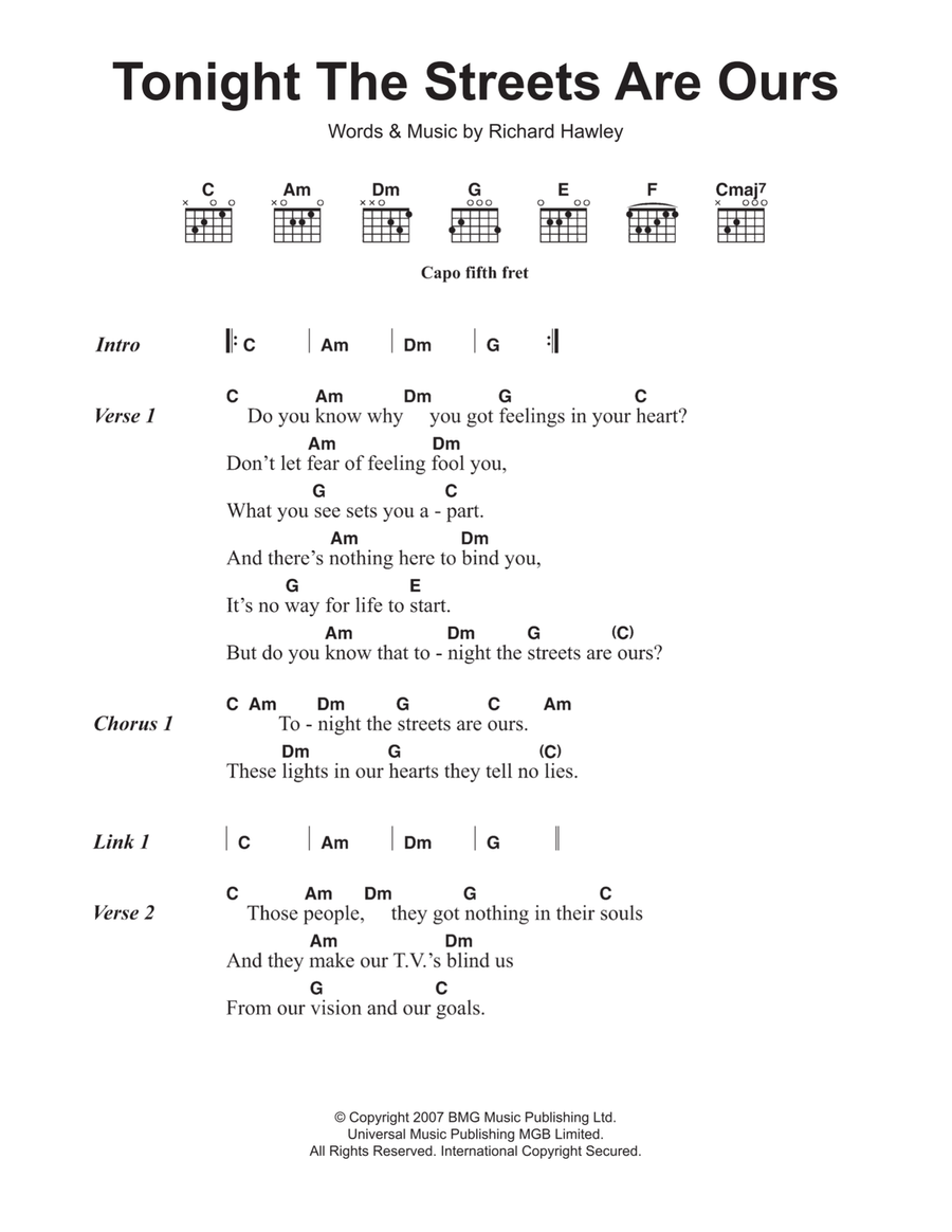 Tonight The Streets Are Ours Easy Guitar scores gallery preview page 1