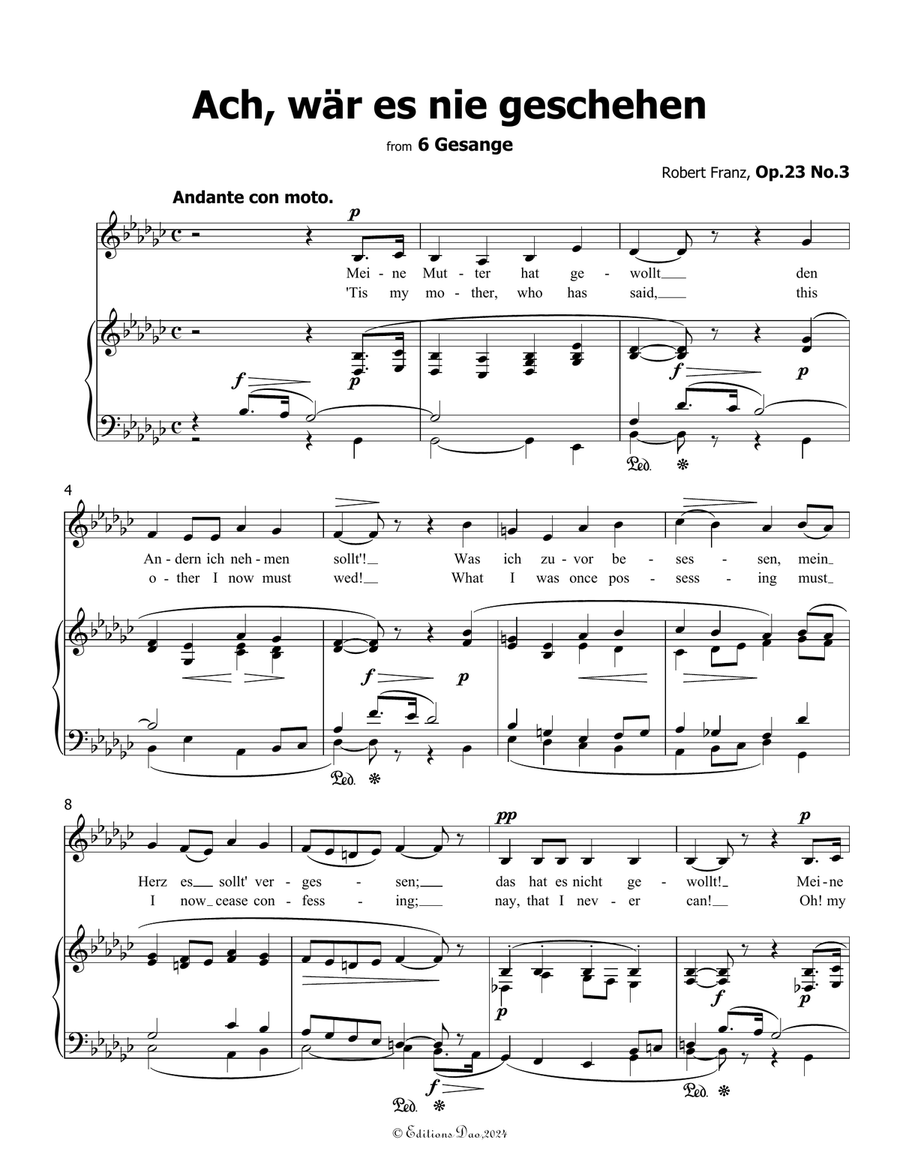 Ach, war es nie geschehen, by Robert Franz, in e flat minor Voice scores gallery preview page 3