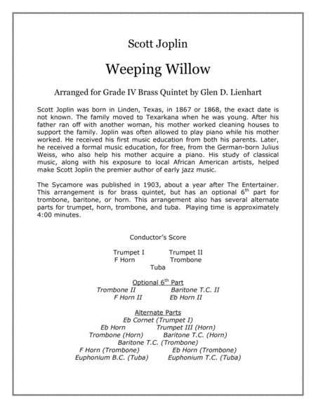 Weeping Willow - A Ragtime Two Step (Brass Quintet) image number null