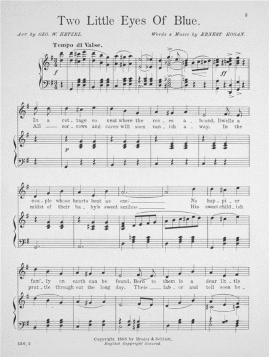 Two Little Eyes of Blue. Waltz Song and Chorus Choir scores gallery preview page 2