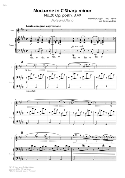 Nocturne No.20 in C-Sharp minor - Flute and Piano (Full Score and Parts) image number null