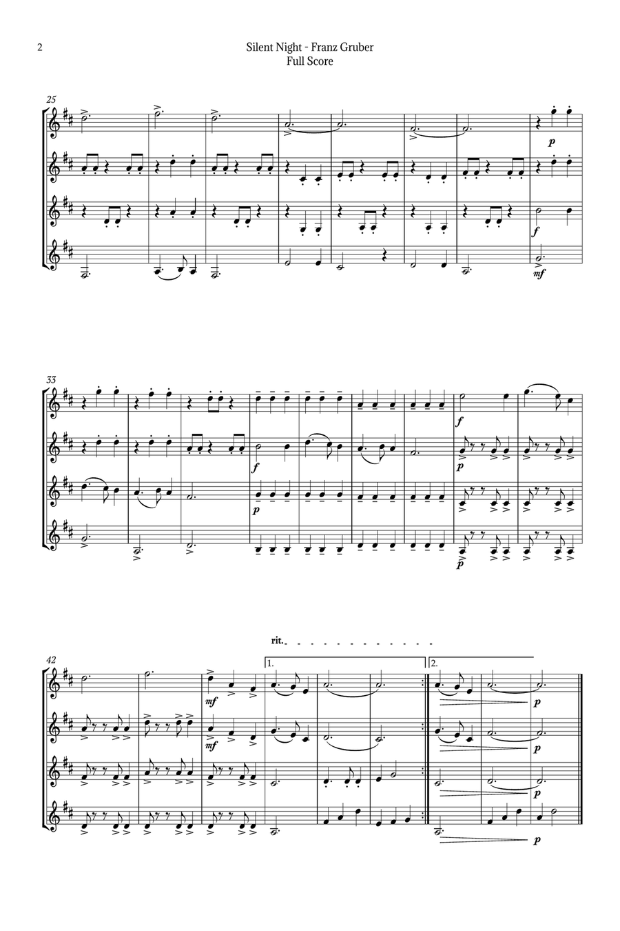 Silent Night for Clarinet Quartet Clarinet Quartet scores gallery preview page 2