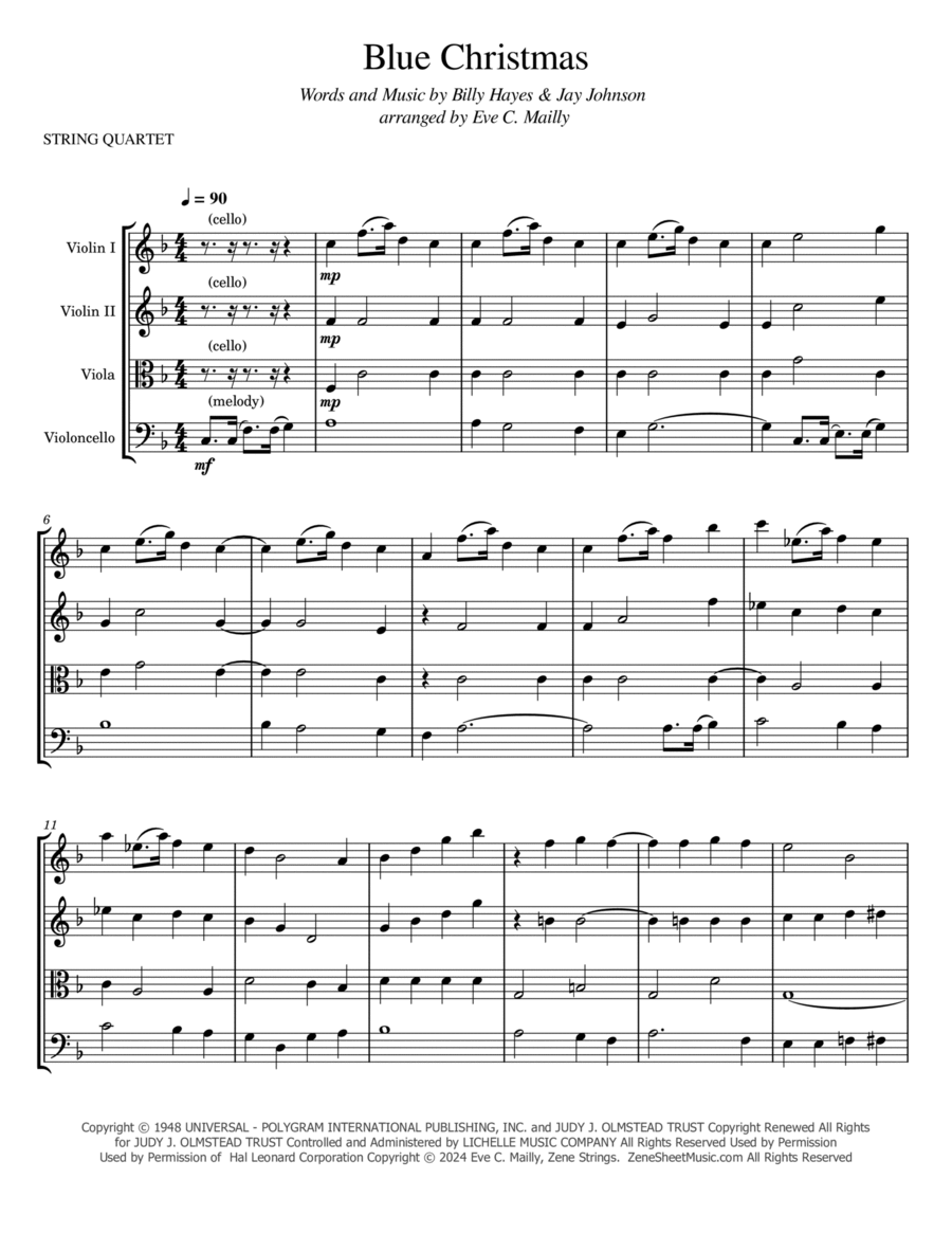 Blue Christmas String Quartet scores gallery preview page 1